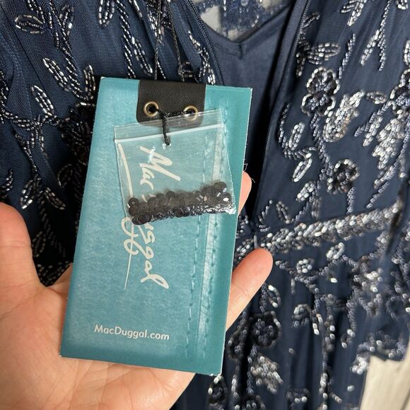 Mac Duggal Dress Size 4 Midi Beaded Style 10799 Illusion A Line Navy NWT - Picture 13 of 14